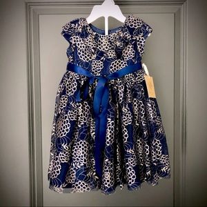 Laura Ashley Navy Blue and Gold Girls Dress